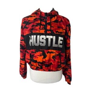 Belle Tweed Women’s Windbreaker Red and Orange Hustle Hooded Cropped Size Large